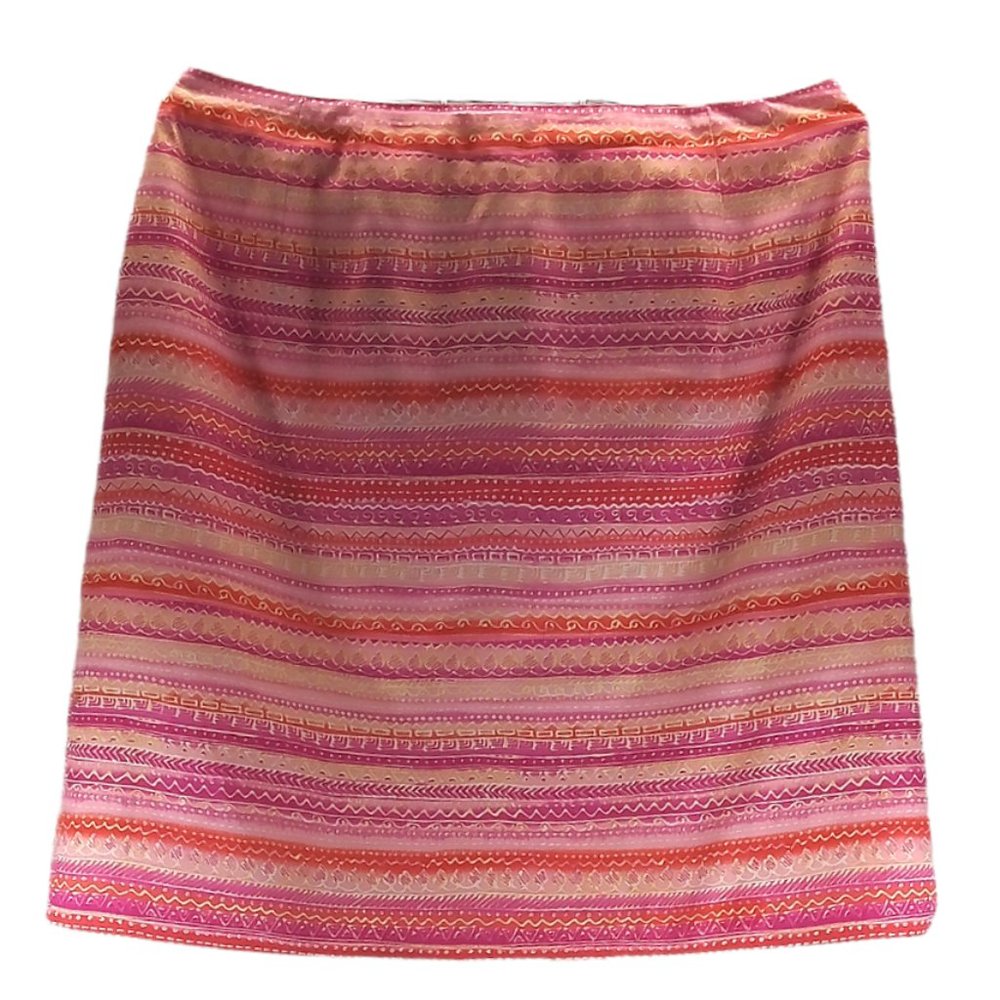 Talbot’s Pink / Tangerine w/ Cream Horizontal Strip Skirt – Size: 14